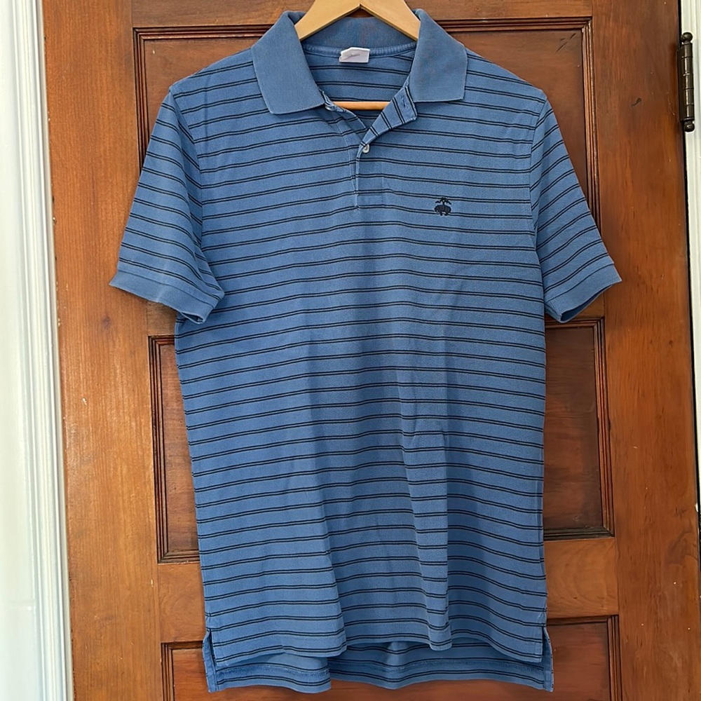 Brooks Brothers blue striped original fit performance polo medium M 100% cotton